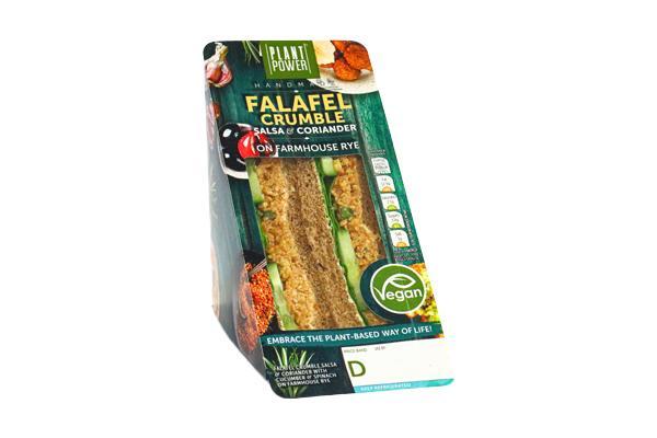 Falafel crumble, salsa & coriander on rye bread (packed lunch option 3) NM, VG