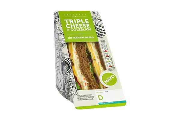 Triple cheese & coleslaw on farmer's bread (packed lunch option 3) V