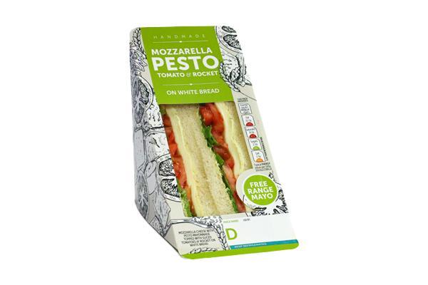 Pesto mozzarella, tomato & rocket on white (packed lunch option 3) V